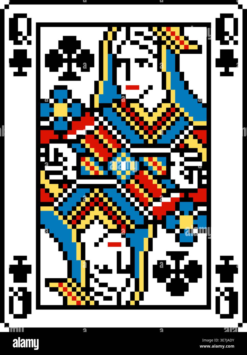 IXEL Art style Queen of Trèfle jouant carte Design Illustration de Vecteur