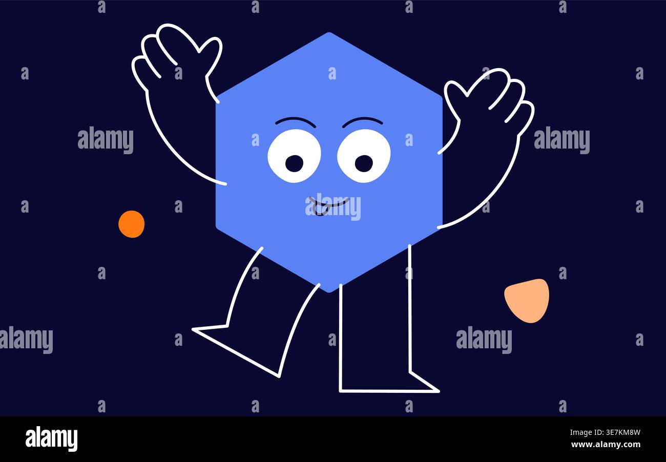 Joli visage bleu hexagonal géométrique heureux. Illustration de Vecteur