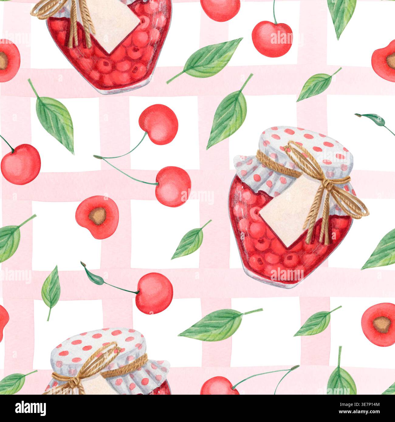 Motif sans couture d'aquarelle de confiture de cerise Banque D'Images