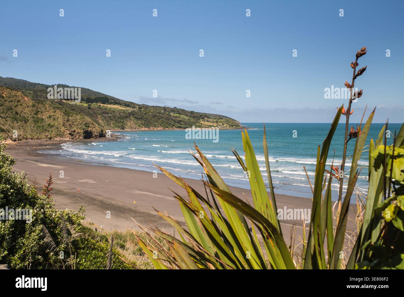 Ngarunui Beach, une plage de sable noir nouveau Raglan, région de Waikato, Île du Nord, Nouvelle-Zélande Banque D'Images