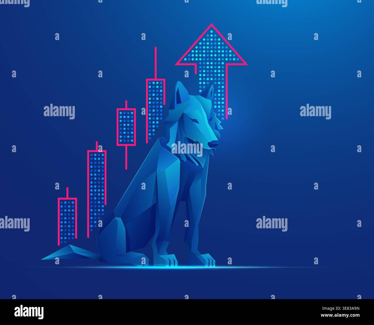 concept de tricherie ou de fraude en bourse, graphique de bas loup poly avec chandelier de stock Illustration de Vecteur