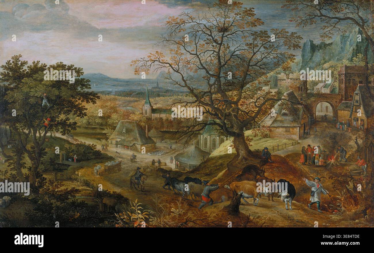 Paysage avec Village : "Automne", c1600. Banque D'Images