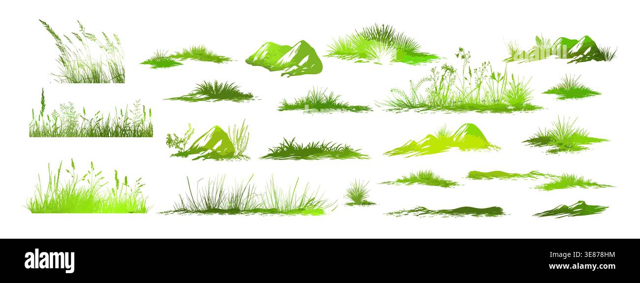 Herbe vert Silhouette . Set dessiné à la main. Pas ai, illustration vectorielle. Illustration de Vecteur