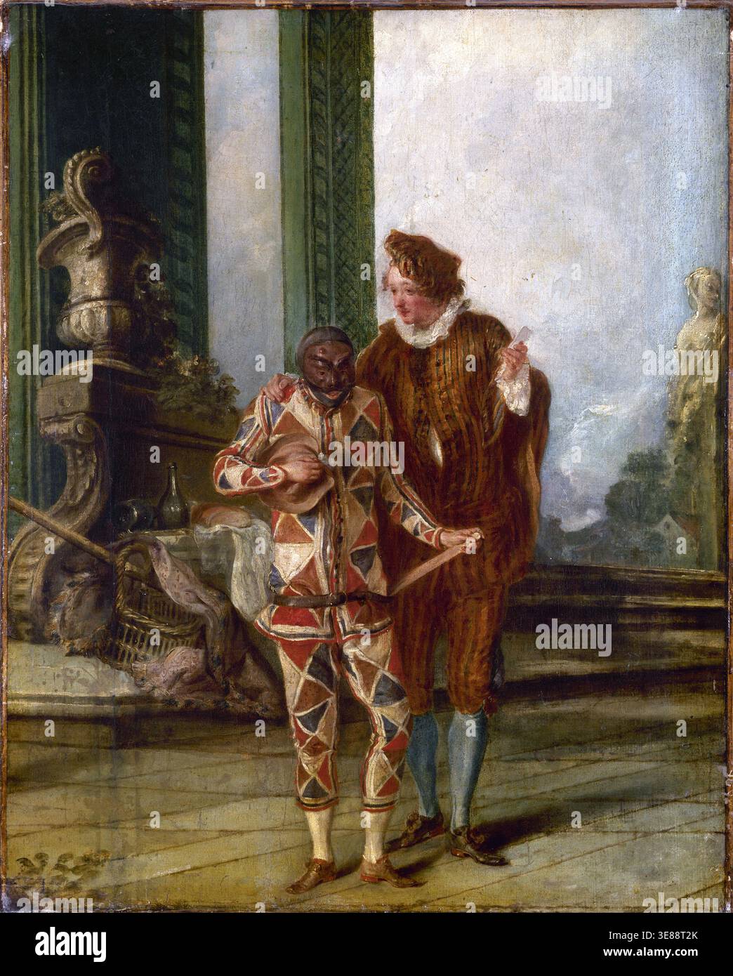 Scène de la comédie italienne : Arlequin et Ricoboni, circa 1720 École française, peintre circa 1720 premier quart du XVIIIe siècle Musée Carnavalet, histoire de Paris Banque D'Images
