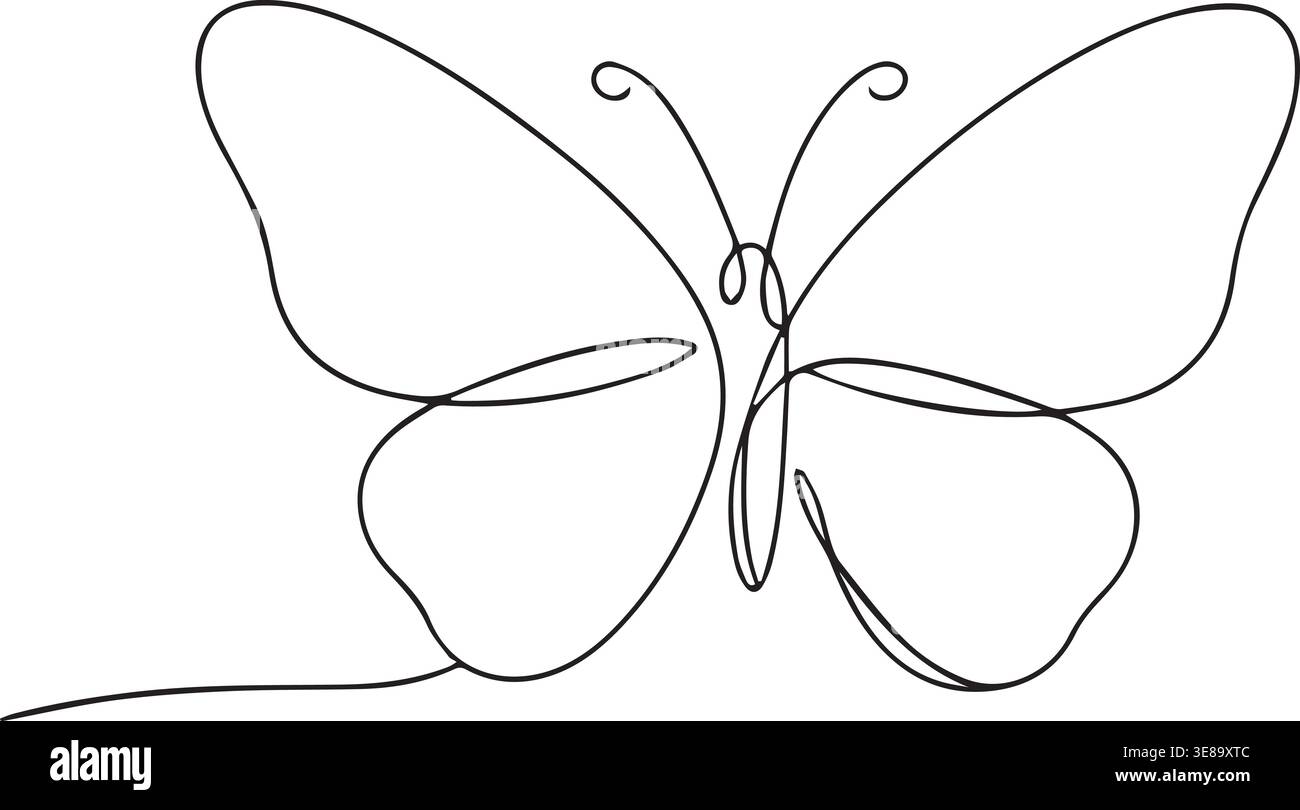 Dessin continu minimal en une ligne de papillon isolé sur fond blanc Illustration de Vecteur