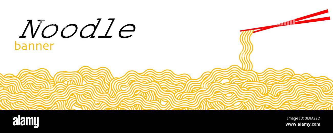 Bannière ramen nouilles. Texture de motif de nouilles chinoises, spaghettis, pâtes ou nouilles Ramen. Illustration de Vecteur