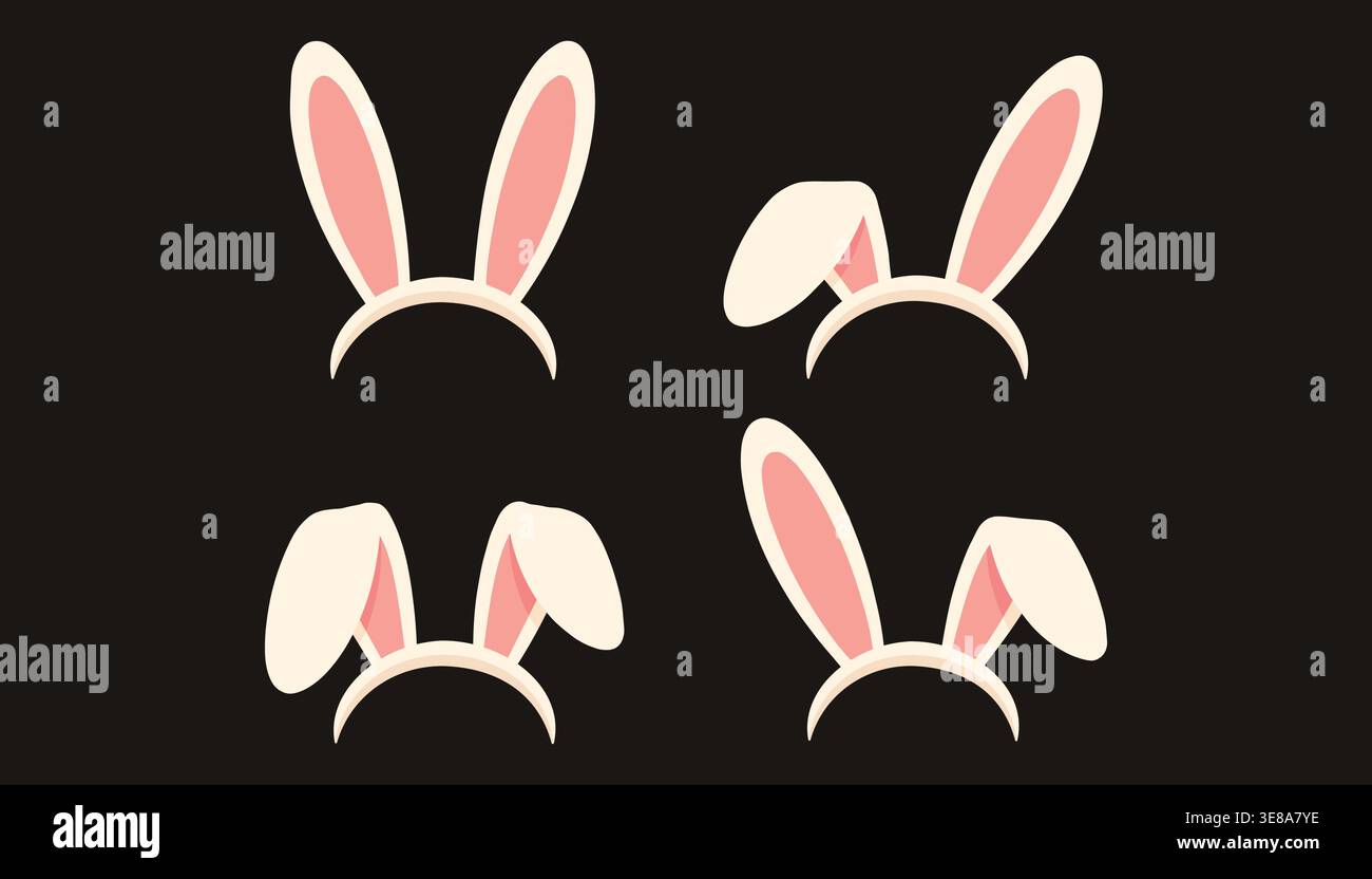 Ensemble de bandeaux d'oreilles de lapin dans différents styles isolés sur fond sombre pour le costume de pâques et la conception de fête Illustration de Vecteur