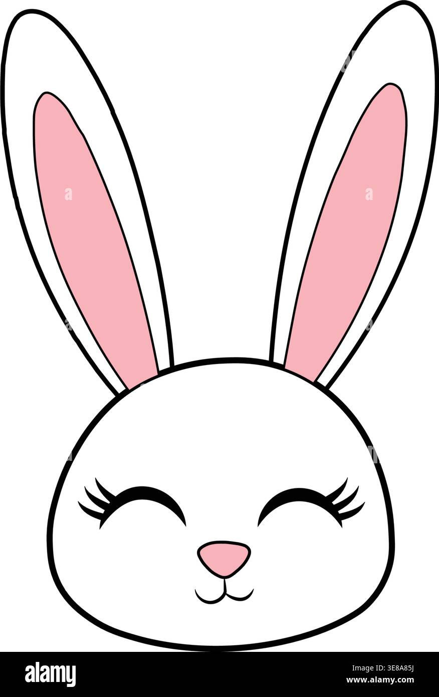 Visage de lapin mignon avec de longues oreilles illustration de dessin animé minimal isolé sur fond clair pour la conception de pâques et d'enfants Illustration de Vecteur