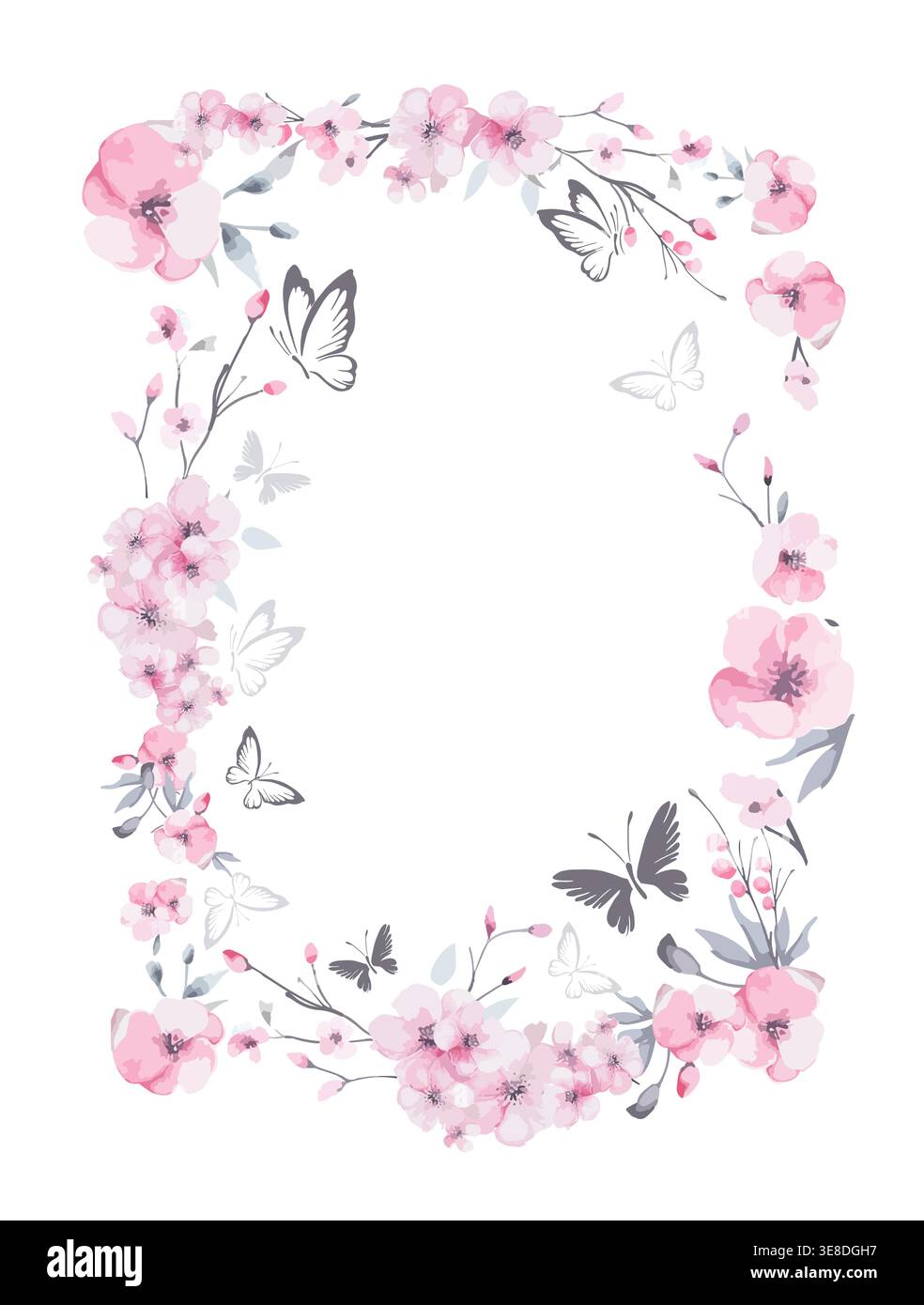 Cadre avec fleurs de sakura. Belle illustration vectorielle de fleur de cerisier. Dessiné à la main. Pas IA, Illustration de Vecteur