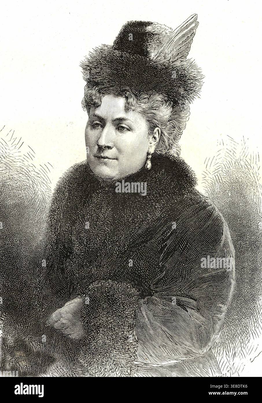 Portrait de Madame Marie de Ujfalvy Bourdon, voyageuse française du XIXe siècle, épouse de Monsieur de Ujfalvy. Banque D'Images