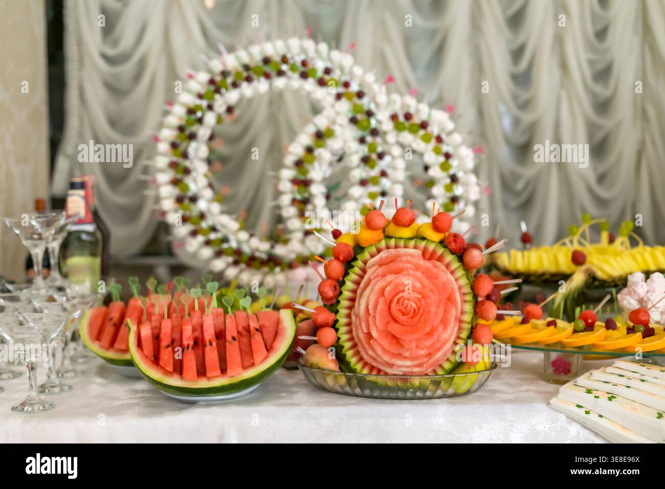 buffets, hors-d'œuvre, table de mariage Banque D'Images