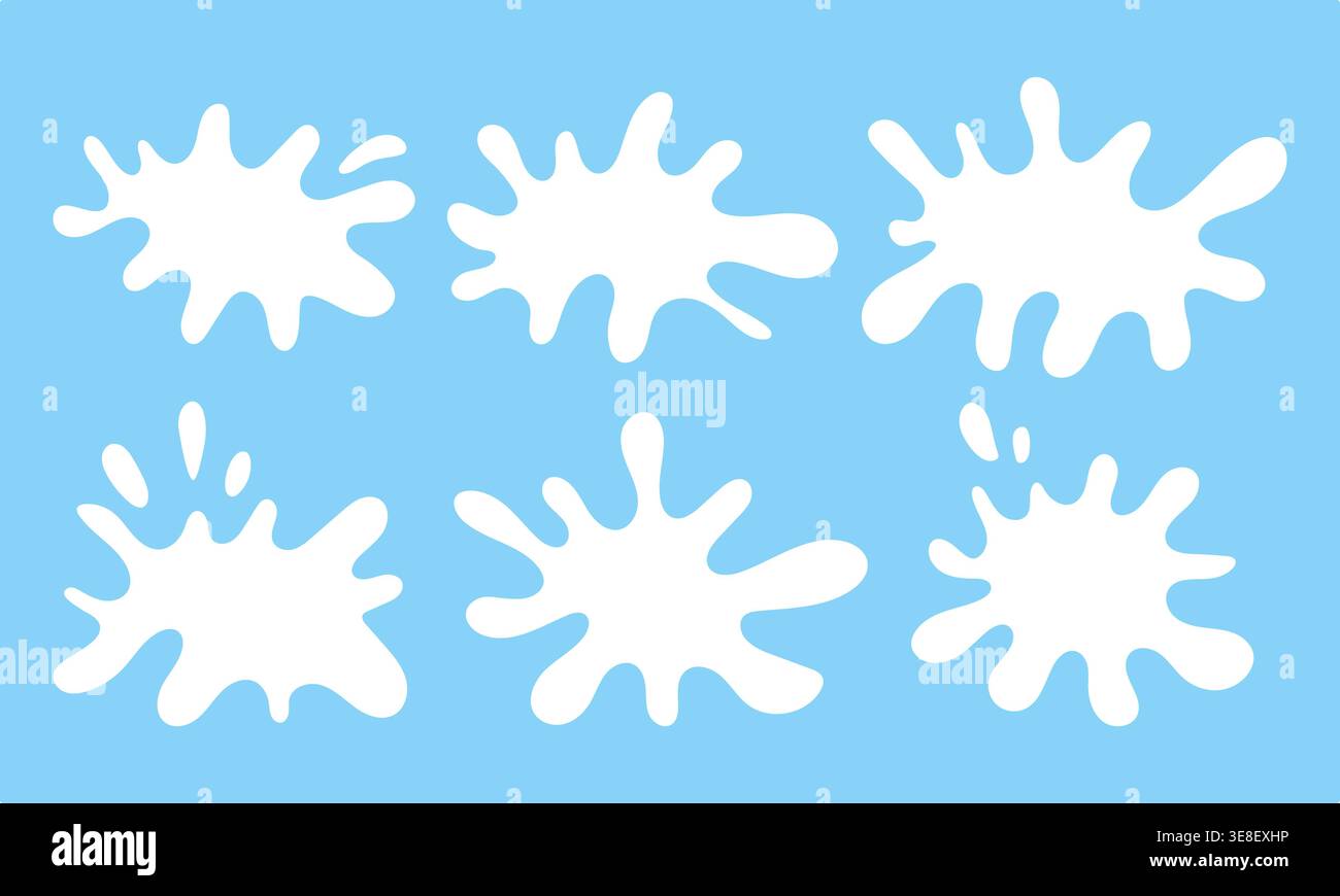 Cadre de flaque d'eau ou de lait avec des bords ondulés et des formes d'éclaboussure ensemble d'illustration vectorielle. Illustration de Vecteur