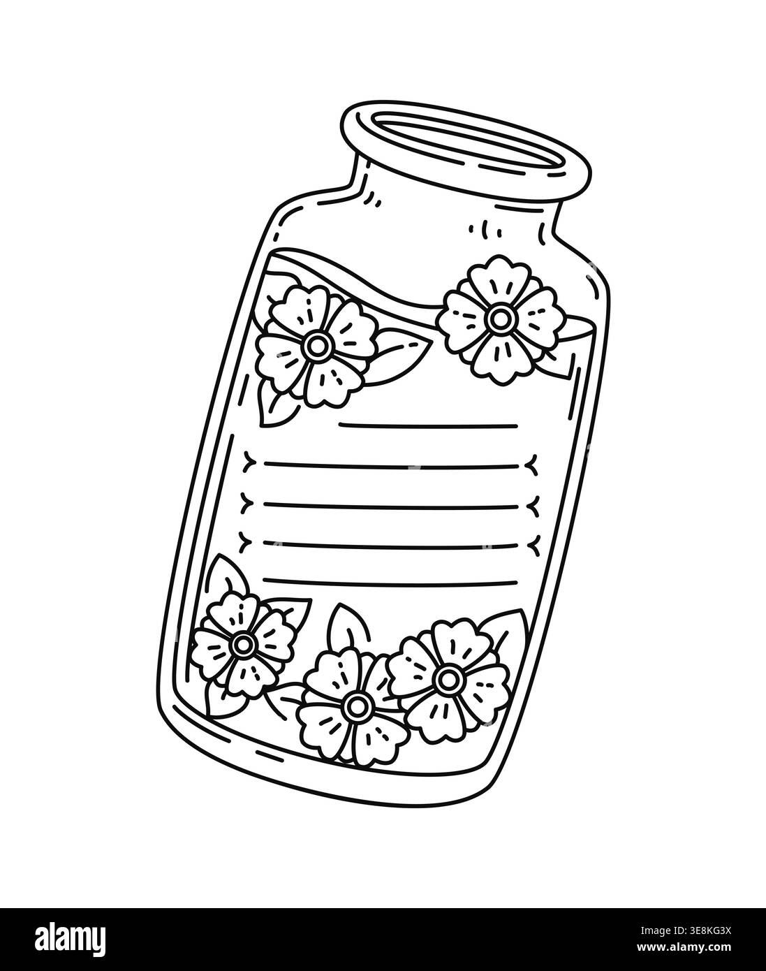 Vase en verre cadre mémo pour enfants. Modèle de vecteur de page de journal pour enfant, cadre de contour de calendrier pour enfants. Scrapbook note de mémo ou ID à faire liste avec bouteille en verre ou cruche, eau et fleurs dans le vase Illustration de Vecteur