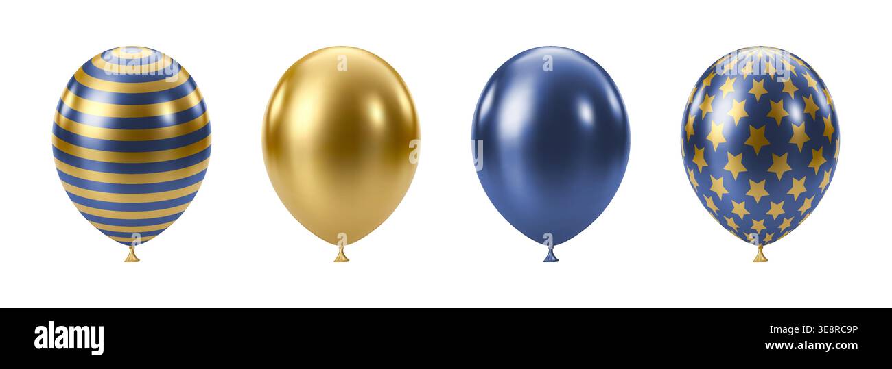 Ballon Blue Gold. Ensemble de ballons réalistes de luxe. Illustration de Vecteur