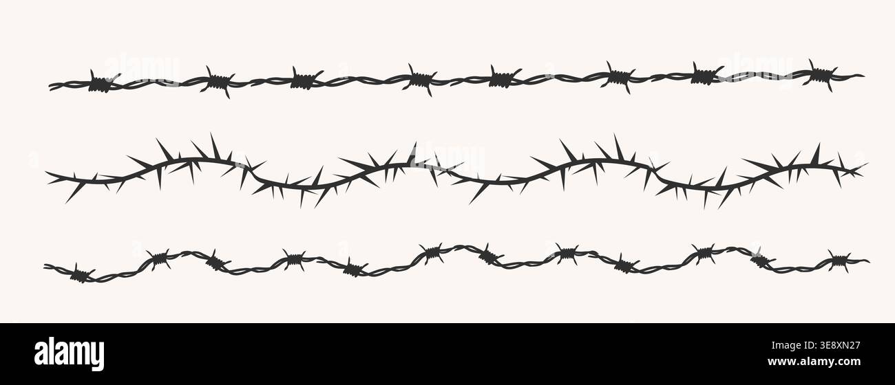 Bordure de silhouette de fil de fer barbelé, clôture. Fil à pointes avec des barbes tranchantes le long de son périmètre. Anneau torsadé y2k, tatouage de bordure ronde, cadre en acier texturé gothique,. Illustration vectorielle Illustration de Vecteur