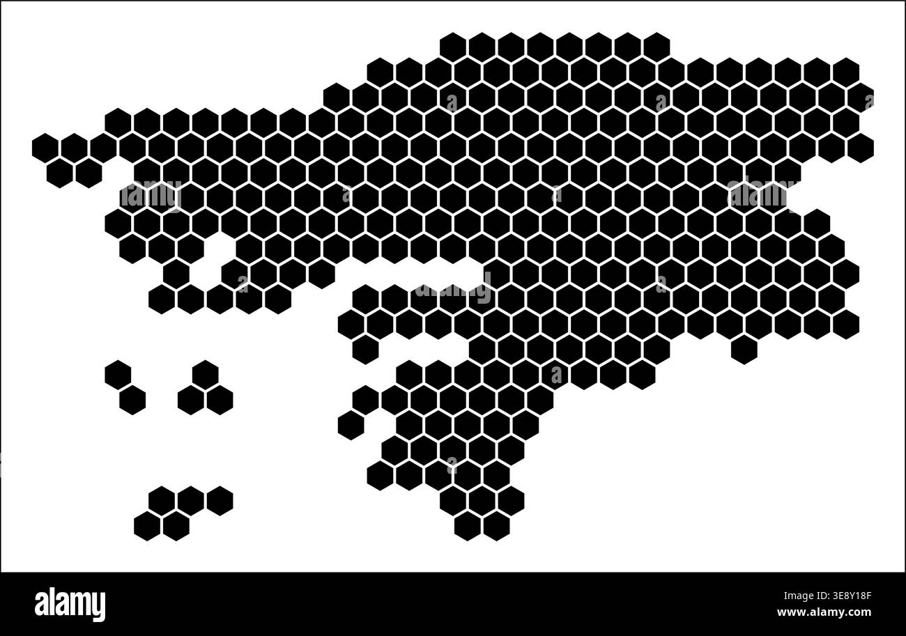 Guinée-Bissau modèle simple de forme de carte hexagonale noir et blanc. Pastilles à alvéoles hexagonales ordinaires Country. Frontière plate en nid d'abeilles Guinée-Bissau. Illustration de Vecteur
