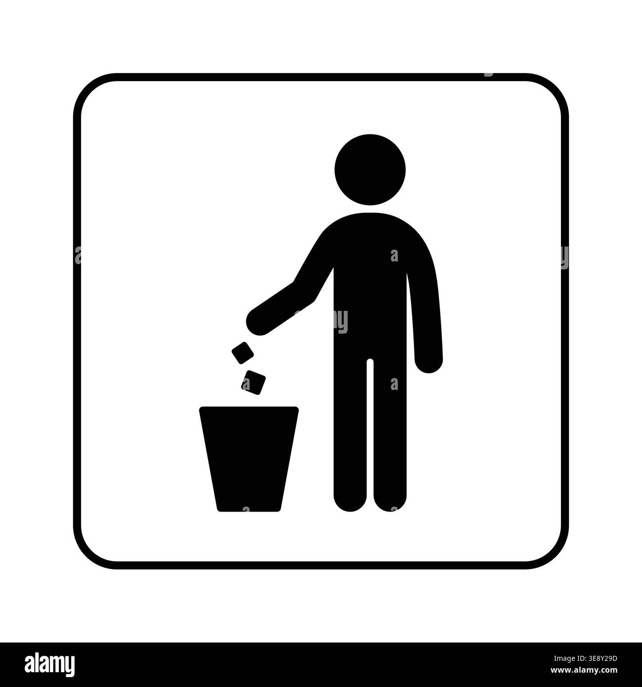 Panneau d'instructions indiquant la mise au rebut appropriée des déchets. Pictogramme de la personne jetant des ordures dans la poubelle. Idéal pour les lieux publics, les toilettes, les bureaux, les parcs, et f Illustration de Vecteur