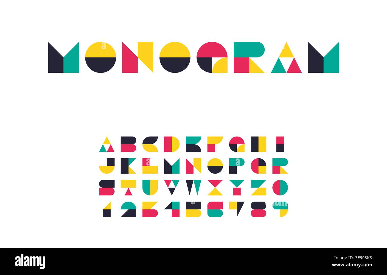 Fond blanc Bauhaus typographie Alphabet avec contraste élevé et illustration vectorielle de conception de lettre multicolore Illustration de Vecteur