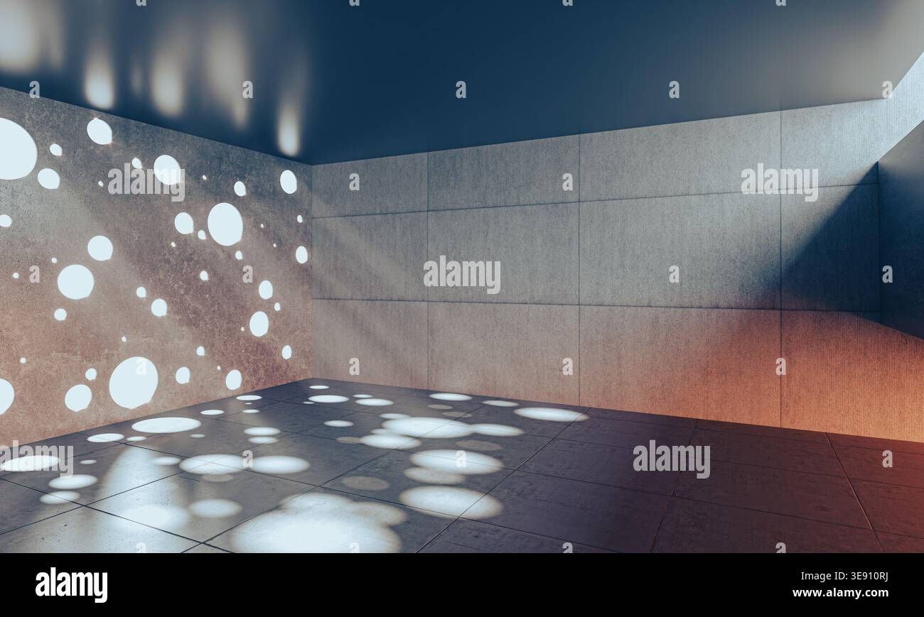 Intérieur en béton minimaliste moderne 3D. Banque D'Images