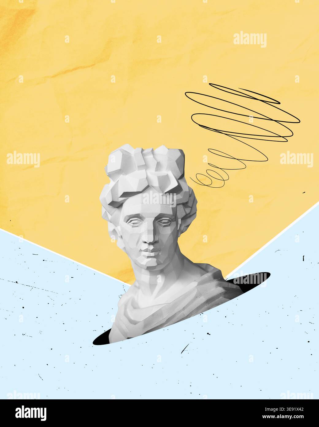 Conception plate. Concept de fond d'écran de style de réseau neuronal de basse poly moden grec statue. affiche avec espace de copie. Banque D'Images