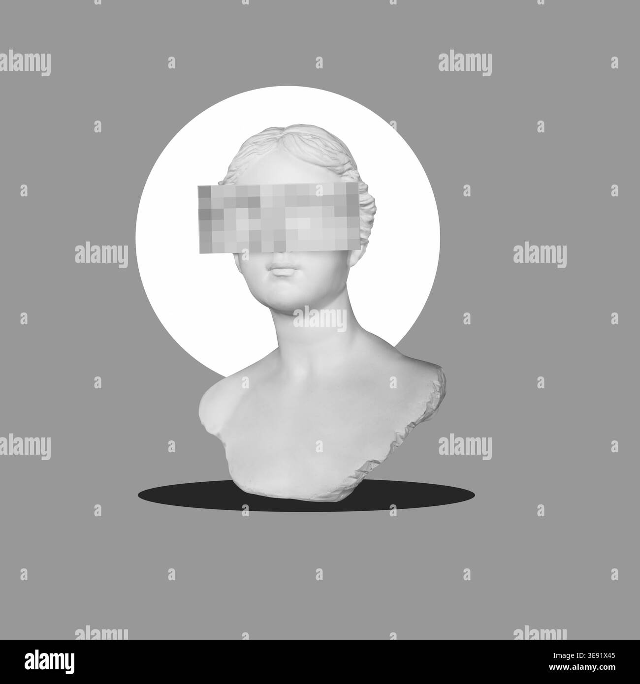 Statue grecque basse poly moden avec visage pixel pixelisé - concept de fond d'écran de style de culture polygone moderne. Banque D'Images