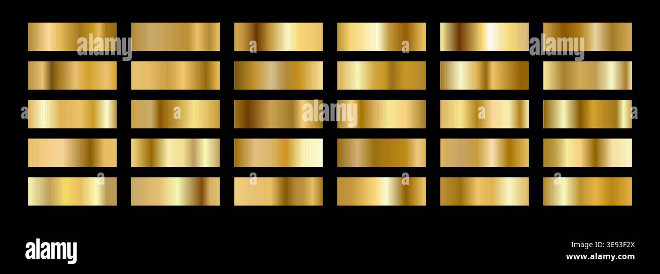 Nuances de gradient métallique. Palette feuille d'or. Brillance satinée de cuivre pour la conception de bandes de dégradation du métal. Motifs de texture champagne avec effet holographique Illustration de Vecteur