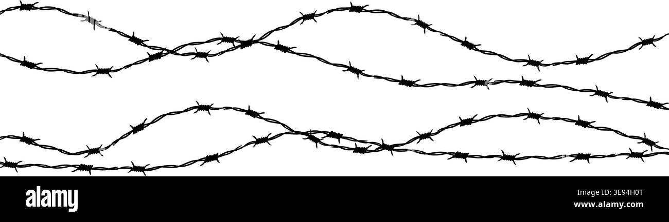 Bordure de silhouette de fil de fer barbelé, clôture. Fil à pointes avec des barbes tranchantes le long de son périmètre. Anneau torsadé y2k, tatouage de bordure ronde, cadre en acier texturé gothique,. Illustration vectorielle Illustration de Vecteur