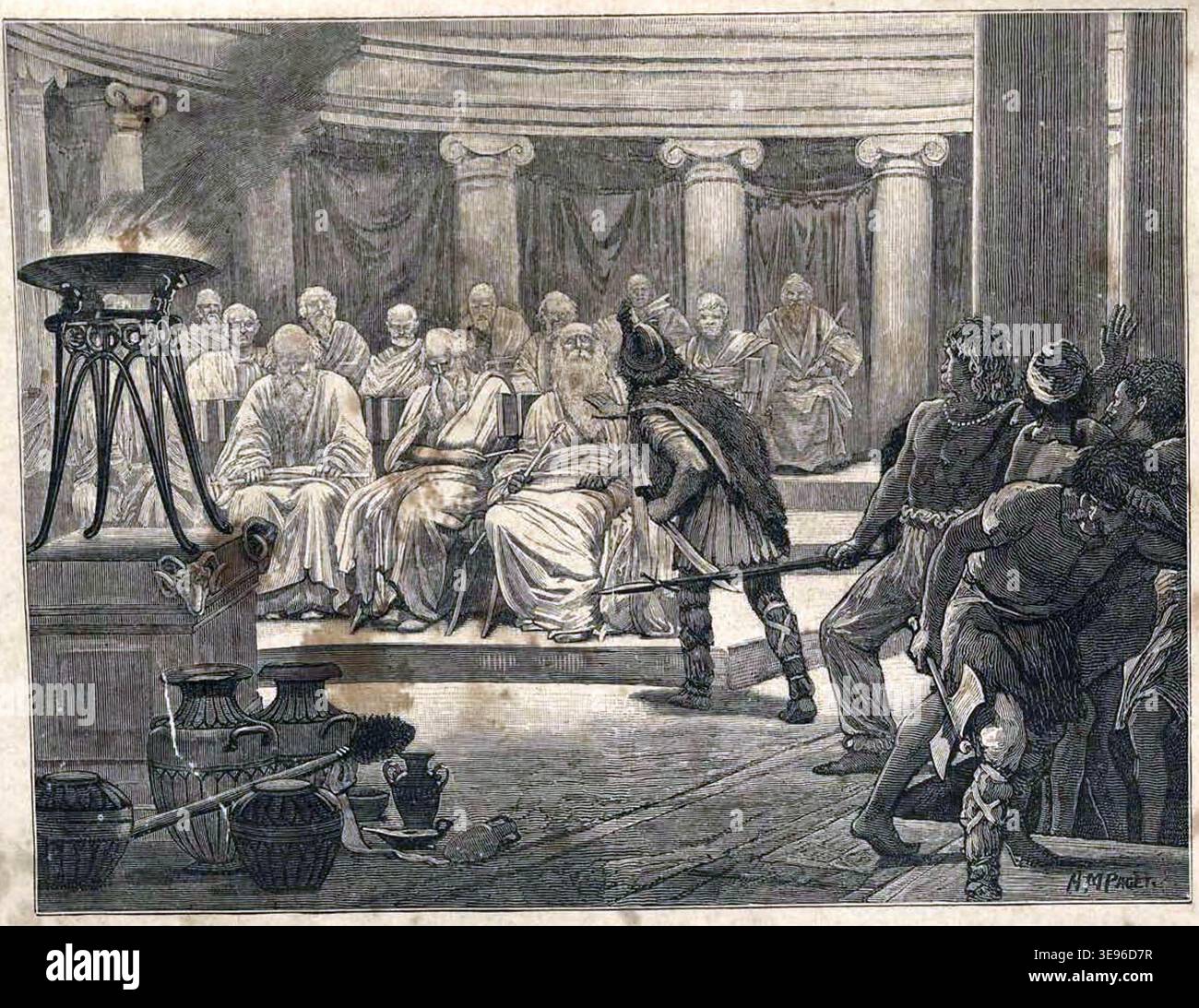 Edmund Ollier (dates inconnues) a écrit *les Gaulois à Rome*, une partie du *Cassells Illustrated Universal History*. Publié en 1882 par Cassell, Petter, Galpin et Co. à Londres, cet ouvrage explore l'histoire du monde antique jusqu'aux environs de 499 av. J.-C.. Le tirage photographique d'archives montre l'édition originale de 1882 du livre, illustrant le récit historique des premiers Gaulois à Rome. Banque D'Images