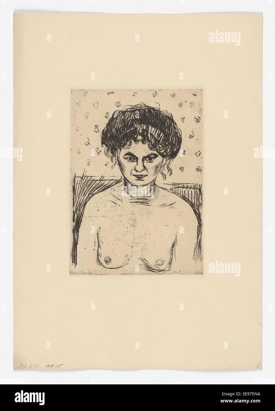 Edvard Munch (1863-1944) est un peintre et graveur norvégien qui a eu une profonde influence sur le mouvement expressionniste. Ce tirage photographique d'archives, qui fait partie de la collection Munchmuseet, présente l'une des œuvres graphiques de Munch, capturant les thèmes de la peur, de la mort et de la vie émotionnelle intérieure de l'humanité. Banque D'Images