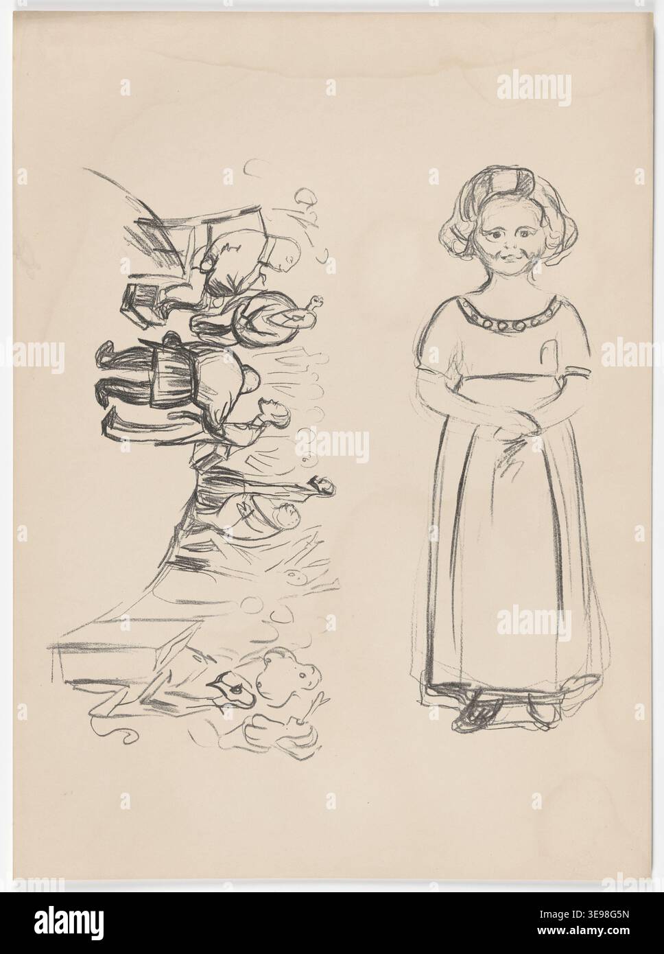 Edvard Munch (1863-1944) est un peintre et graveur norvégien, surtout connu pour ses représentations expressionnistes de l'anxiété et de la peur existentielle. Cette image d'archives présente le travail graphique de Munch, capturant sa puissante exploration de la condition humaine. L'estampe fait partie d'une série tenue au Munchmuseet, représentant l'influence de Munch sur l'art moderne et ses contributions à l'expression psychologique et émotionnelle. Banque D'Images