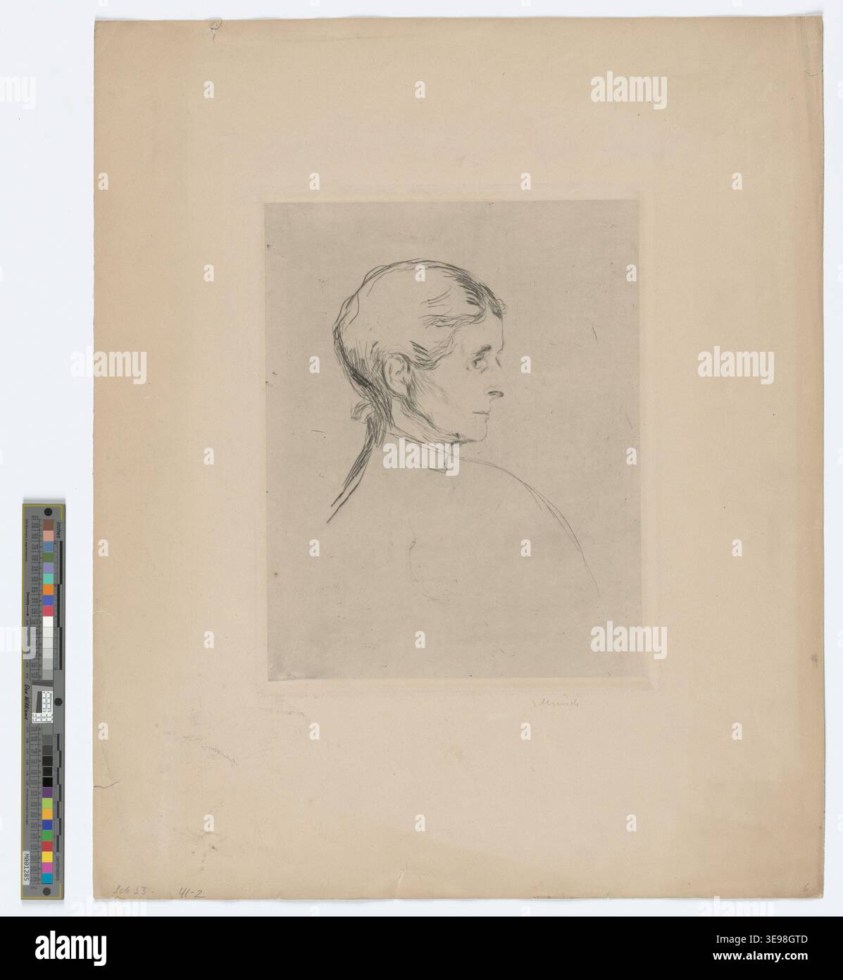 Edvard Munch (1863-1944) était une figure clé du mouvement expressionniste, largement reconnue pour sa puissante exploration de l'émotion humaine. Cette photographie d’archives reproduit l’une des lithographies de Munch, mettant en valeur son exploration caractéristique des thèmes existentiels à travers des contrastes vifs et une profondeur émotionnelle brute. Son travail continue d'influencer moderne Banque D'Images