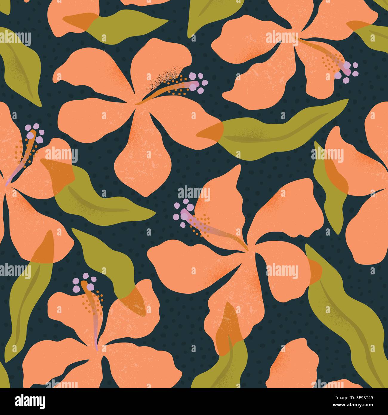 Fleurs tropicales hawaïennes et feuilles artistiques Illustration de Vecteur
