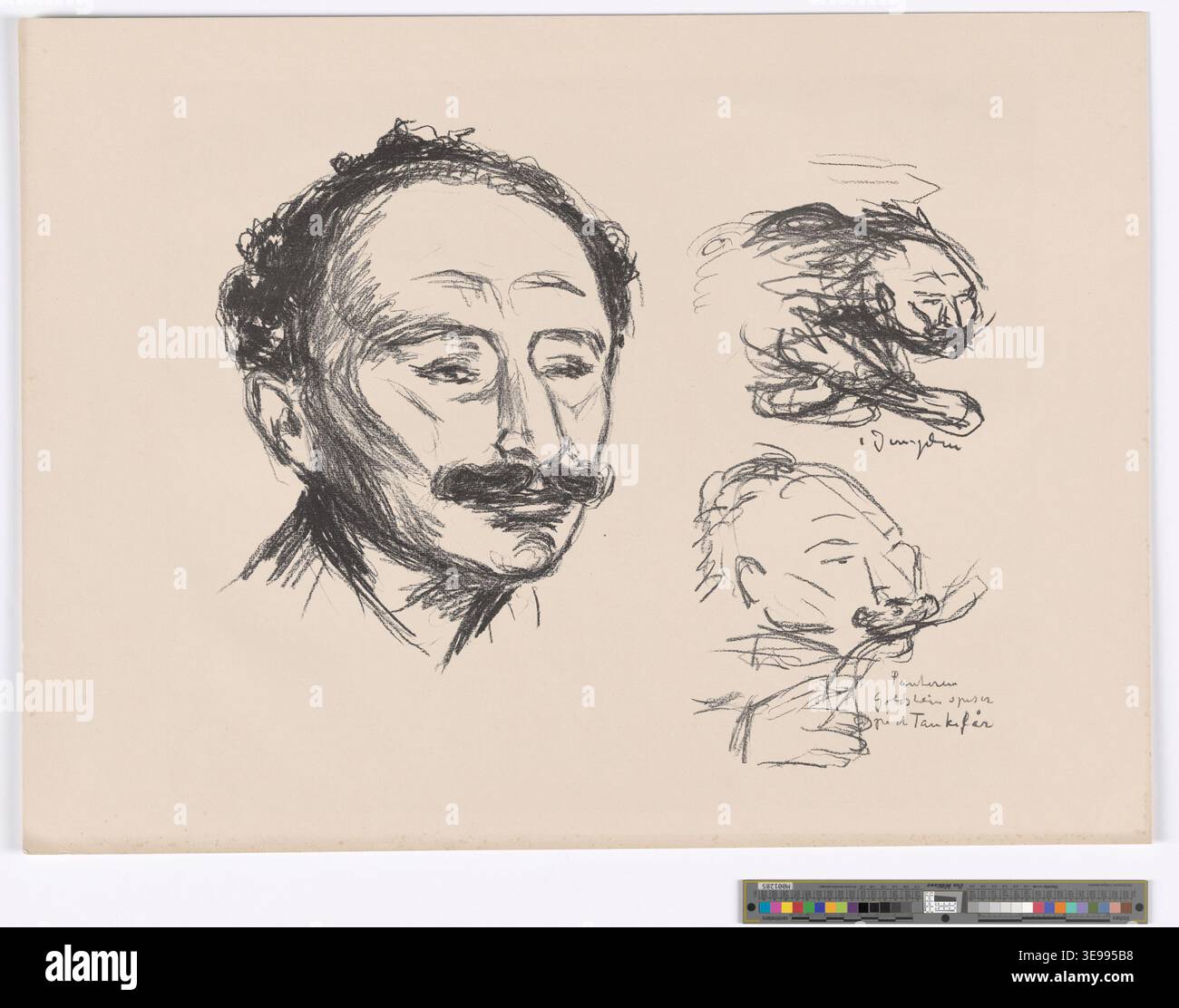 Edvard Munch (1863-1944) est un artiste norvégien renommé, largement reconnu pour ses contributions à l'expressionnisme. Ce tirage graphique d'archives de Munchmuseet illustre l'exploration de Munch de l'émotion humaine, démontrant sa maîtrise des techniques de gravure sur bois et de lithographie. Le document photographique historique capture l'essence de l'approche distincte de Munch en matière de gravure. Banque D'Images