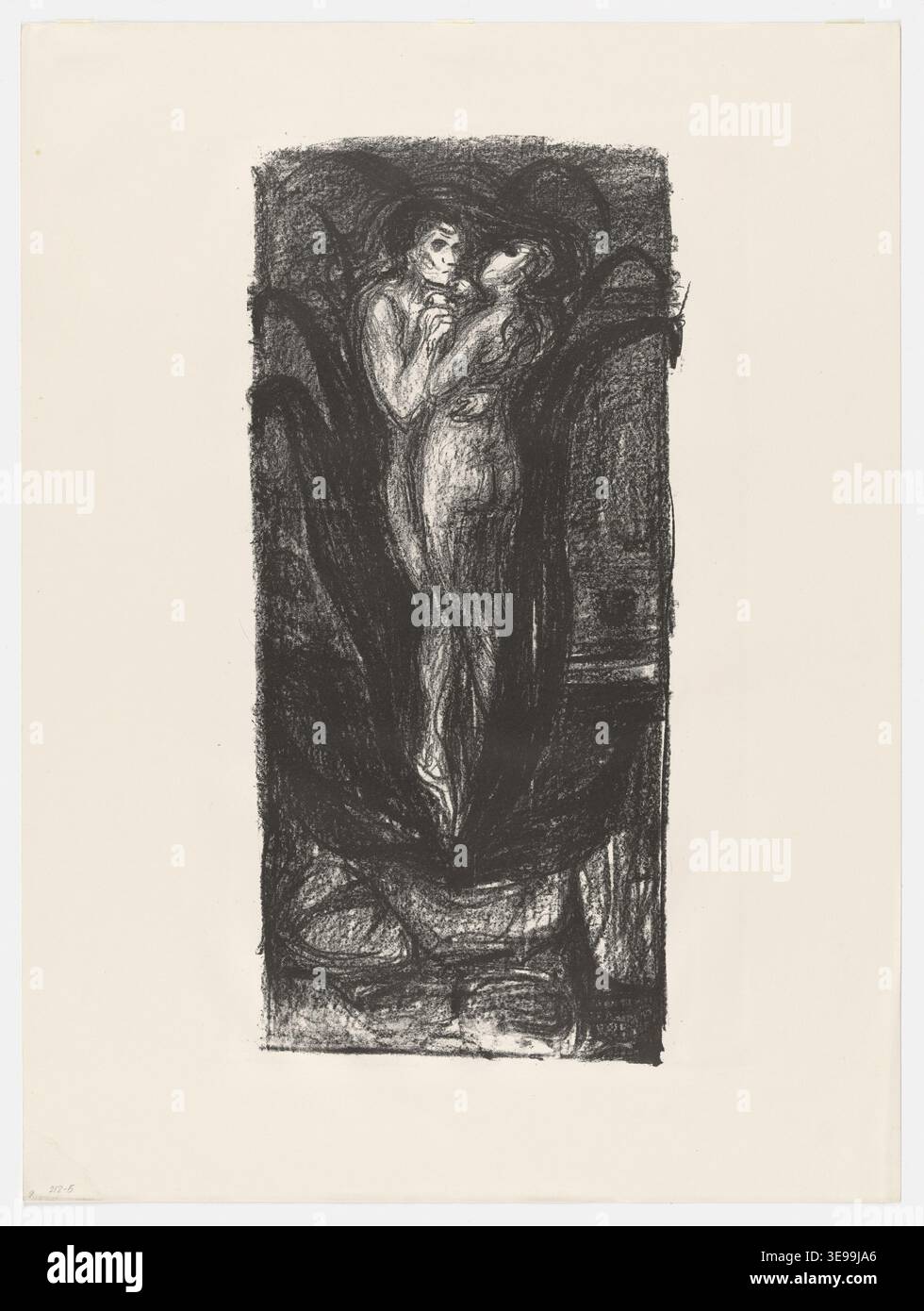 Edvard Munch (1863-1944) est un artiste norvégien pionnier connu pour ses œuvres expressionnistes. Ce tirage d'archives de la collection Munchmuseet reflète l'influence de Munch sur l'art moderne, mettant en valeur ses techniques graphiques innovantes. Banque D'Images