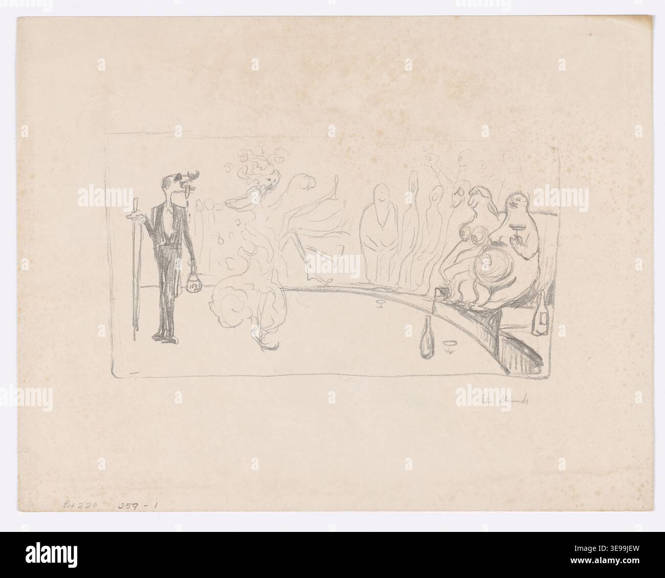 Edvard Munch (1863-1944) est un peintre et graveur norvégien, surtout connu pour son tableau emblématique « le cri ». Cette image d'archive fait partie de la collection d'estampes de Munch, conservée au Musée Munch. L'imprimé reflète le style distinctif de Munch, avec sa profondeur émotionnelle intense et son influence expressionniste. Le dossier photographique d'archives documente une pièce de la collection d'arts graphiques du musée. Banque D'Images