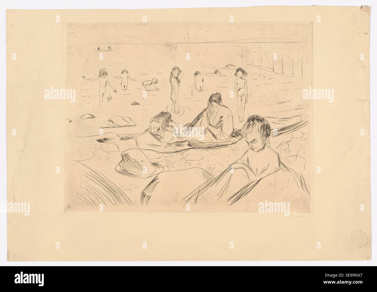 Edvard Munch (1863-1944) est un peintre et graveur norvégien dont les œuvres continuent d'influencer les modernes couverts Cette image d’archive, cataloguée sous le nom de MM.G.00098-07, présente une pièce graphique de la collection du Munch Museum, mettant en évidence l’engagement profond de Munch envers les thèmes de l’anxiété, de la peur et de l’isolement. Banque D'Images