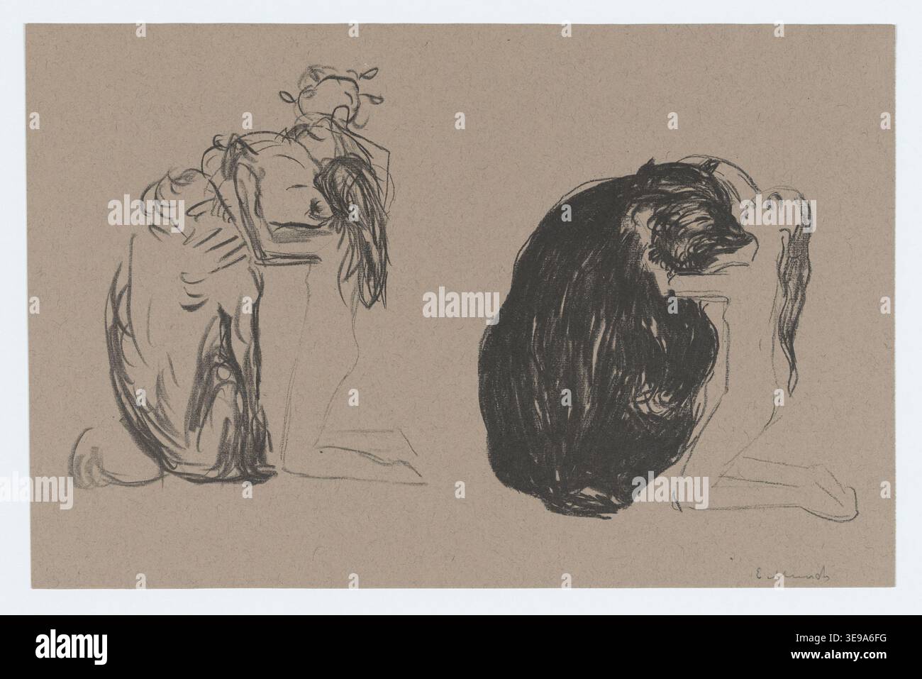 Edvard Munch (1863-1944) est un artiste norvégien renommé pour son exploration des émotions humaines et des thèmes psychologiques. Ce tirage d’archives de la collection Munchmuseet représente une œuvre graphique qui examine les thèmes de la peur et de l’aliénation. La reproduction met en évidence l’utilisation expressive de l’imagerie symbolique par Munch pour saisir la profondeur psychologique de l’expérience humaine. Banque D'Images