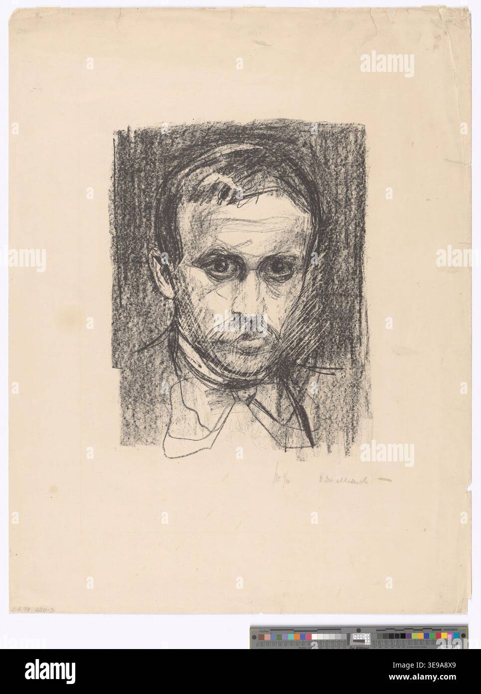 Edvard Munch (1863-1944) est un peintre et graveur norvégien, célèbre pour ses œuvres qui explorent des thèmes psychologiques et existentiels. Ce tirage d’archives du Munchmuseet présente le style graphique distinctif de Munch, contribuant à son influence durable sur l’art moderne par son exploration de l’émotion et de la vulnérabilité humaines. Banque D'Images