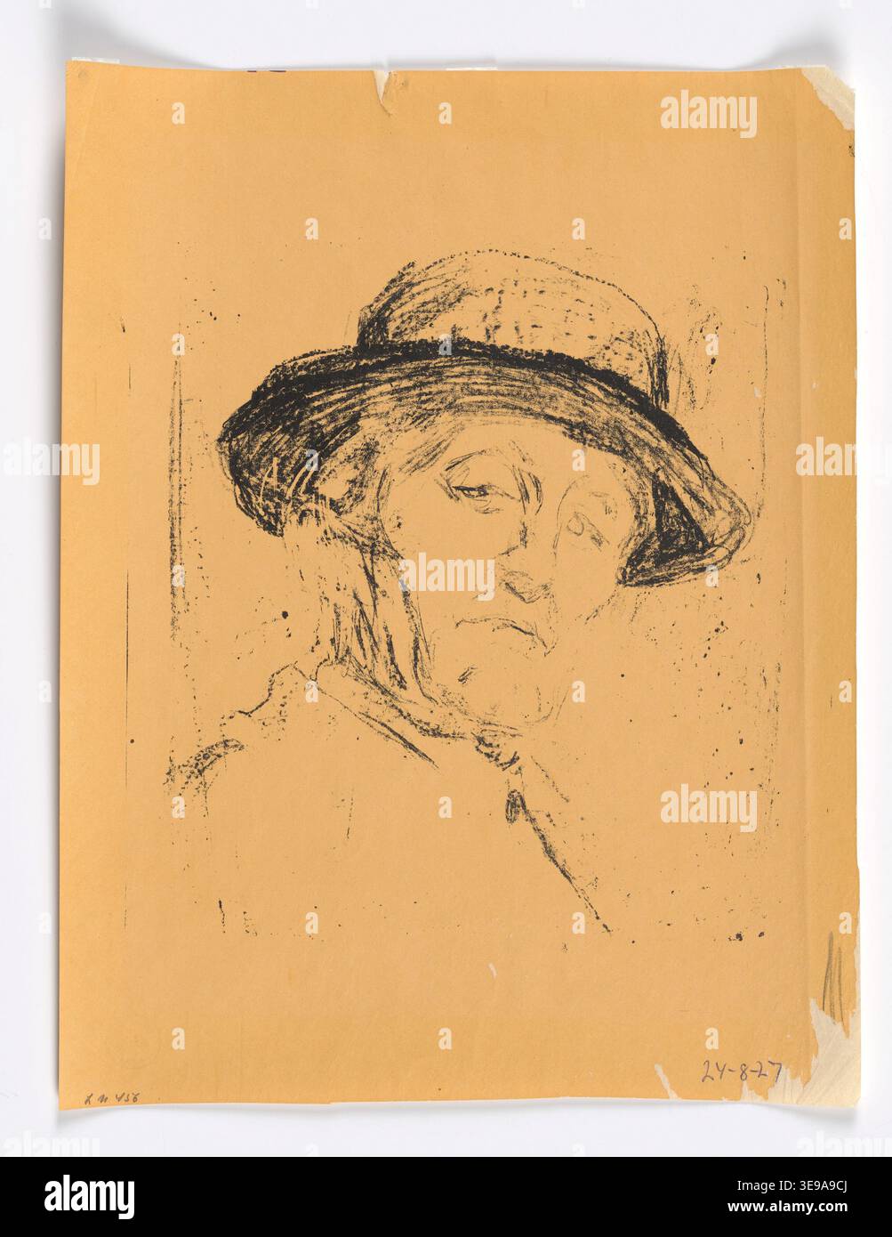 Edvard Munch (1863-1944), peintre norvégien, est réputé pour ses contributions au mouvement expressionniste. Cette photographie d’archives présente une pièce graphique de sa collection au Munchmuseet, Oslo, reflétant l’exploration profonde des émotions humaines par Munch. Banque D'Images