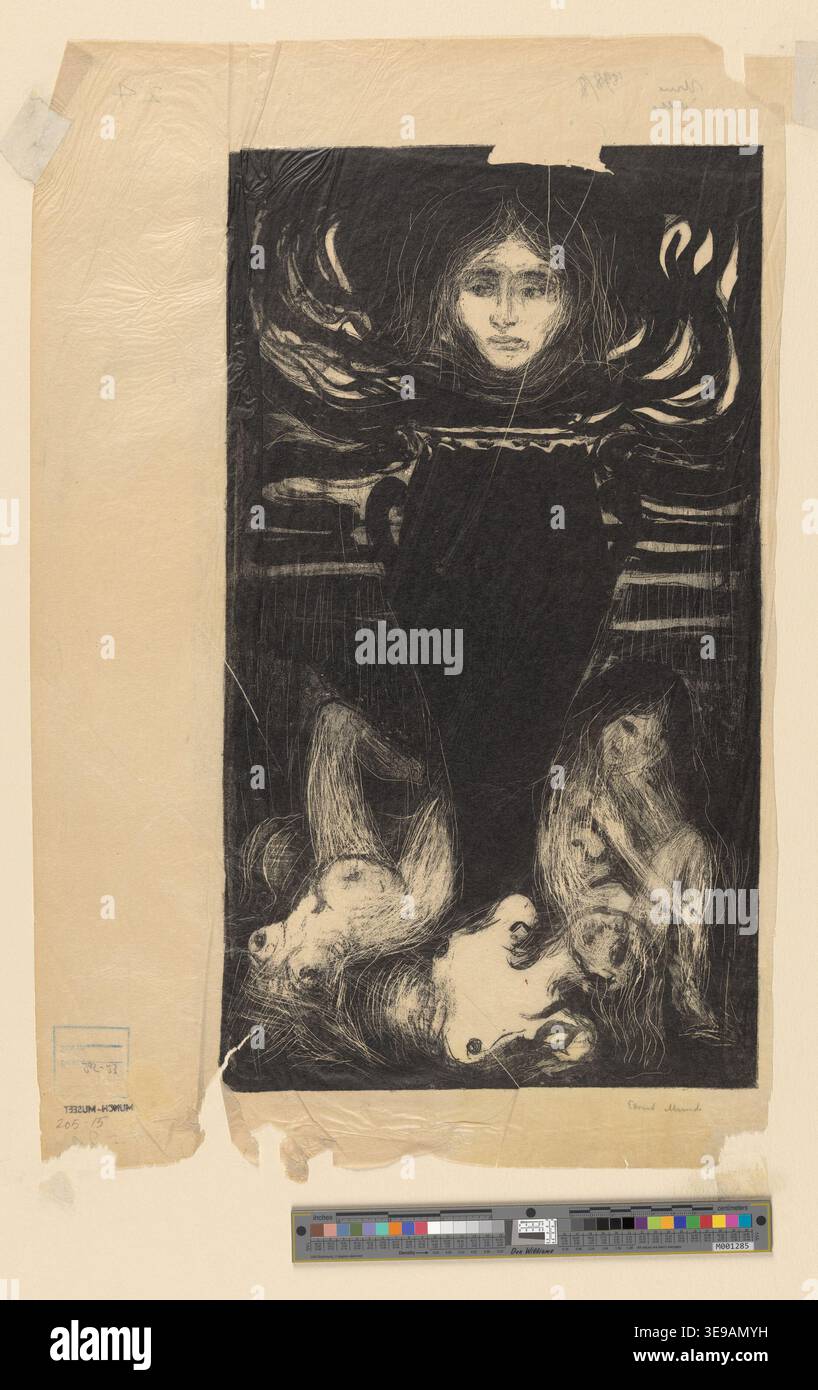 Cette image d'archives de Munchmuseet capture une des œuvres graphiques d'Edvard Munch. Connu pour son accent sur les thèmes psychologiques et la condition humaine, l'art de Munch explore les profondeurs de l'anxiété existentielle et de l'isolement émotionnel. Banque D'Images