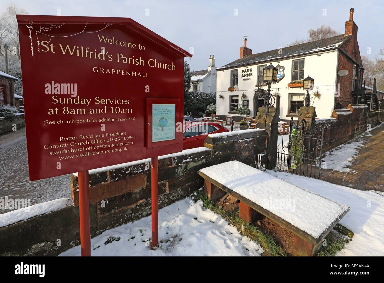 Parr Arms St Wilfrid's neige hivernale, Angleterre, Royaume-Uni. Banque D'Images