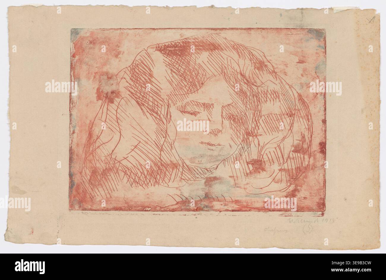 Edvard Munch (1863-1944) est un peintre et graveur norvégien, renommé pour son exploration des thèmes existentiels et psychologiques. Cette copie d'archives, qui fait partie de la collection Munchmuseet, met en valeur les compétences de Munch en lithographie, contribuant à son influence sur l'art et le modernisme du XXe siècle. Banque D'Images