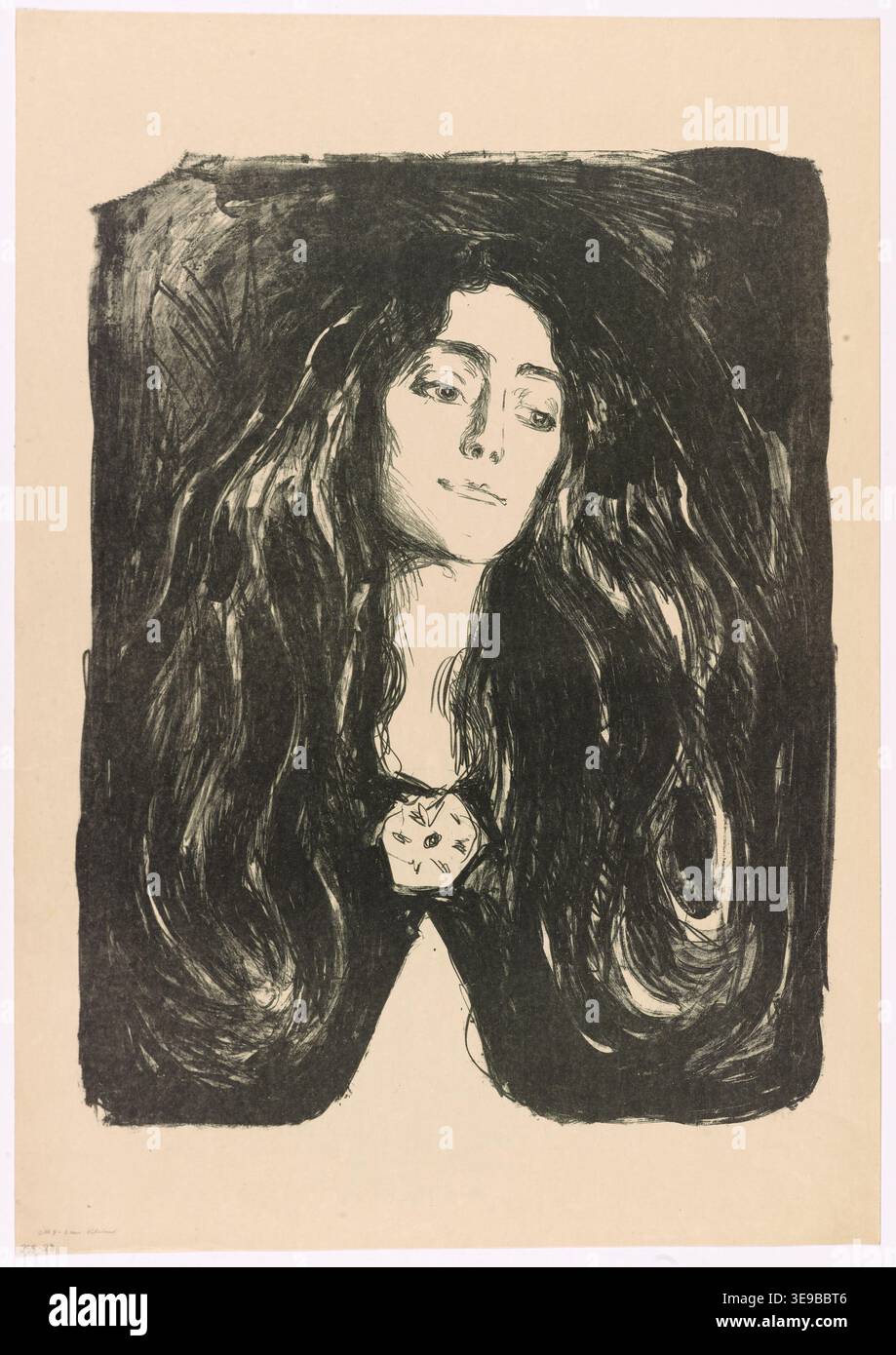 Edvard Munch (1863-1944) est un peintre et graveur norvégien, reconnu pour sa profonde influence sur l'expressionnisme. Cette photographie d'archives présente l'une des œuvres graphiques de Munch, qui fait partie de la collection du musée Munch à Oslo. Les œuvres de Munch explorent souvent les thèmes de l'anxiété, de la mort et de l'amour, le marquant comme une figure centrale de Modern compris Banque D'Images