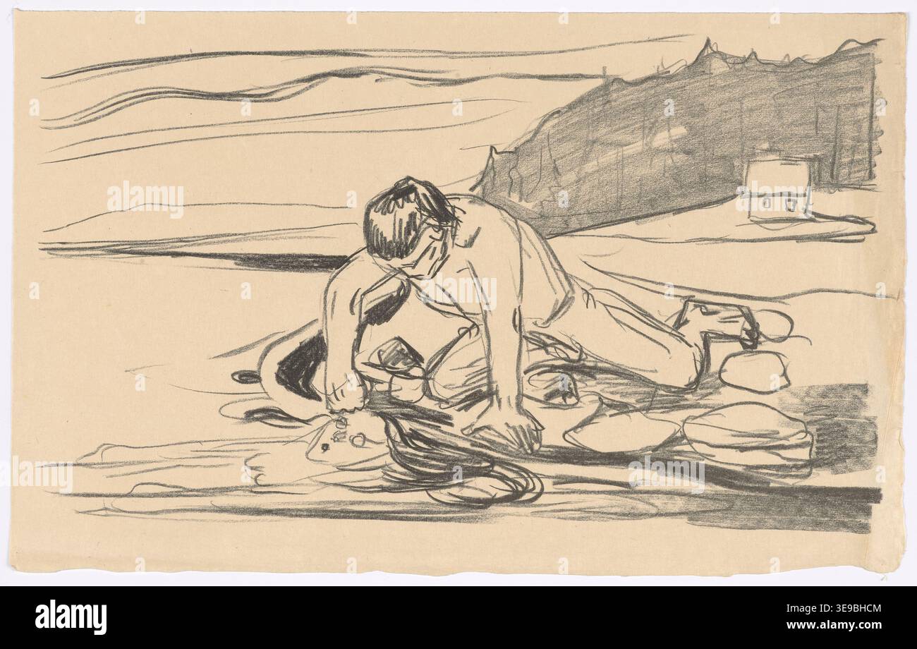 Edvard Munch (1863-1944) est un peintre et graveur norvégien pionnier, renommé pour son rôle dans les mouvements symboliste et expressionniste. Cette photographie d’archives capture l’une de ses œuvres graphiques emblématiques, qui reflète l’accent mis par Munch sur les thèmes de l’aliénation et de la peur. Il est conservé dans la collection Munchmuseet, qui contient de nombreuses œuvres de Munch tout au long de sa carrière. Banque D'Images
