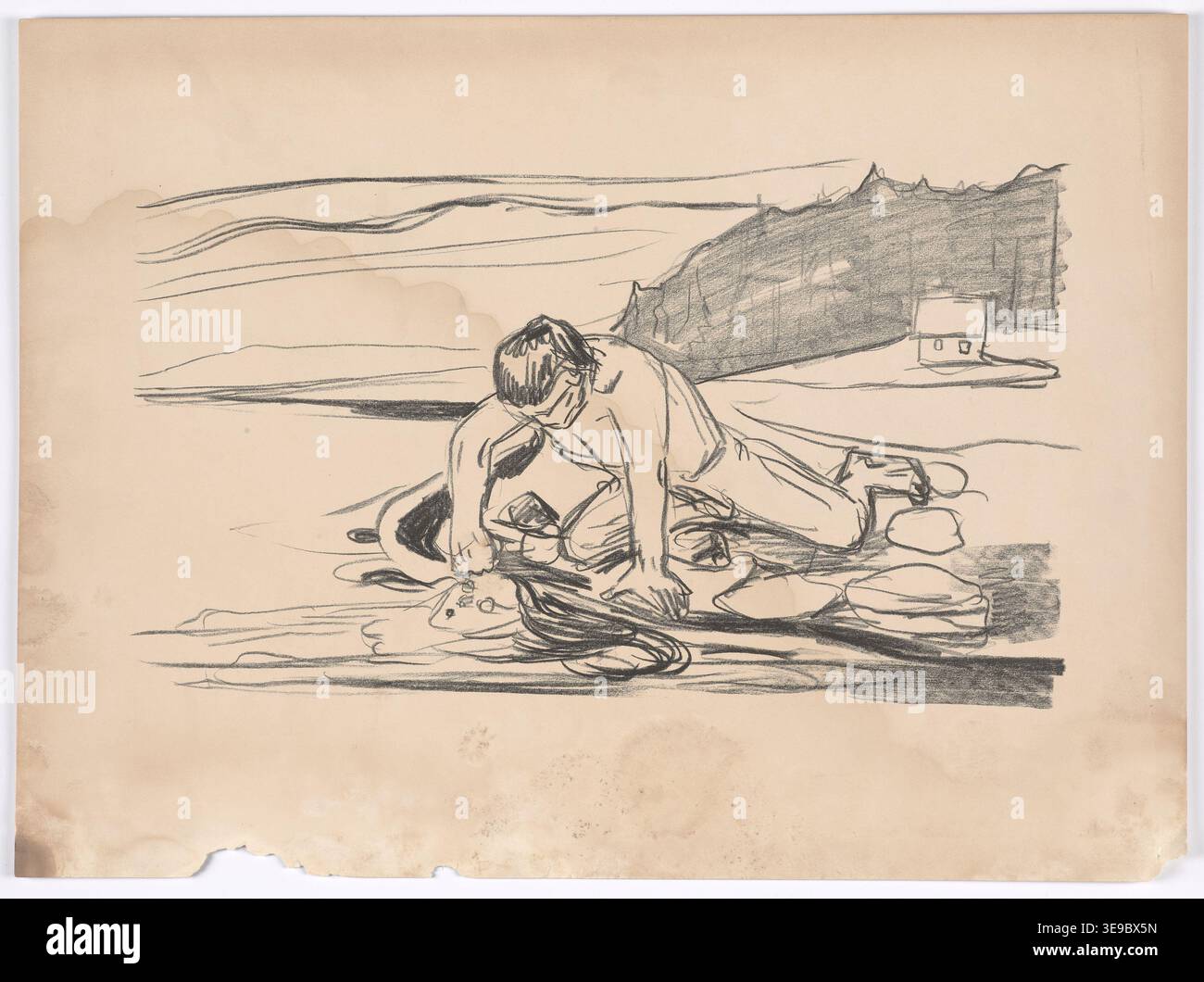 Edvard Munch (1863-1944) est un artiste norvégien dont les œuvres ont fait partie intégrante du développement du symbolisme et de l'expressionnisme. Cette photographie d'archives représente l'une de ses impressions graphiques, qui illustre l'exploration de Munch de l'anxiété humaine et des troubles émotionnels. L'estampe fait partie de la collection Munchmuseet, une institution consacrée à la préservation de l'œuvre de Munch. Banque D'Images