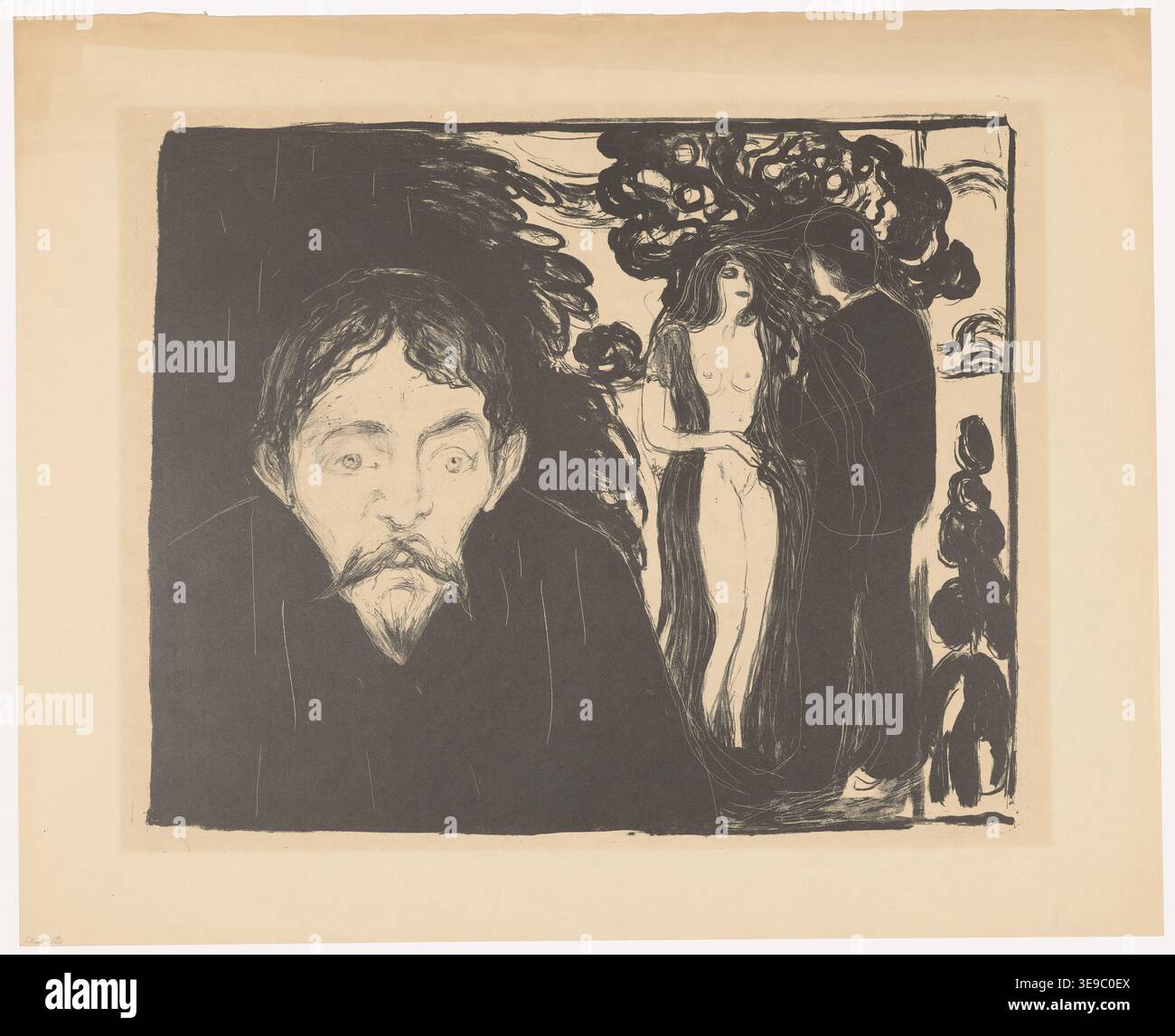 Edvard Munch (1863-1944) est un artiste norvégien connu pour sa profonde influence sur l'art moderne, en particulier dans le développement de l'expressionnisme. Cette image d'archive documente l'une des œuvres graphiques de Munch de la série *Grafikk*, hébergée au Munchmuseet. Banque D'Images