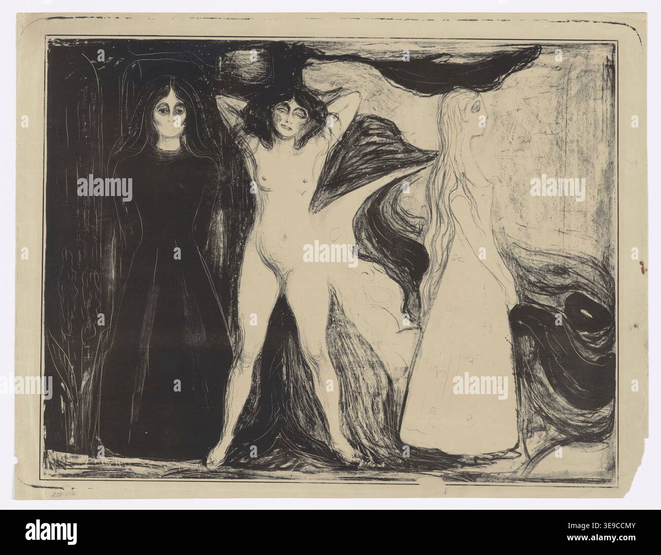 Edvard Munch (1863-1944) est un peintre et graveur norvégien. Le tirage photographique d’archives reproduit MM.G.00238-47 de la collection graphique Munchmuseet, illustrant son exploration de l’émotion humaine à travers la forme et la ligne. Banque D'Images