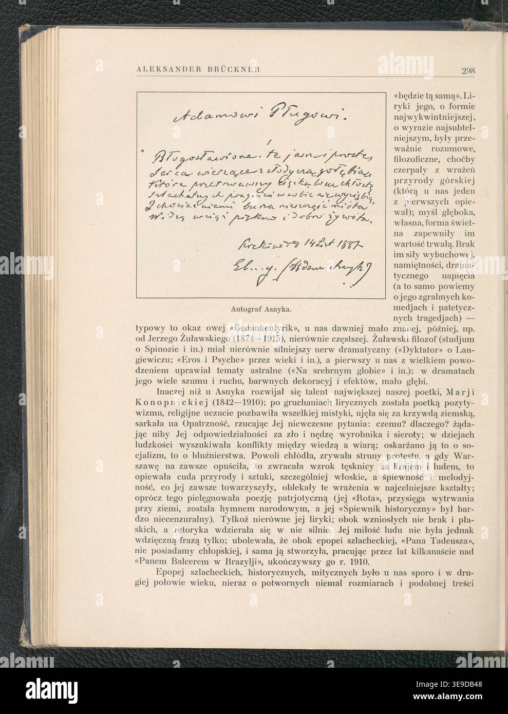 Aleksander Brückner (1856-1939), historien et philologue polonais, écrit *Literatura polska : poczatki, rozwój, czasy ostatnie* en 1931. Ce travail significatif examine les origines, l'évolution et les étapes finales de la littérature polonaise, offrant une analyse scientifique approfondie. La publication, imprimée par Trzaska, Evert i Michalski à Varsovie, reste une référence clé pour l'étude de la tradition littéraire polonaise. Banque D'Images