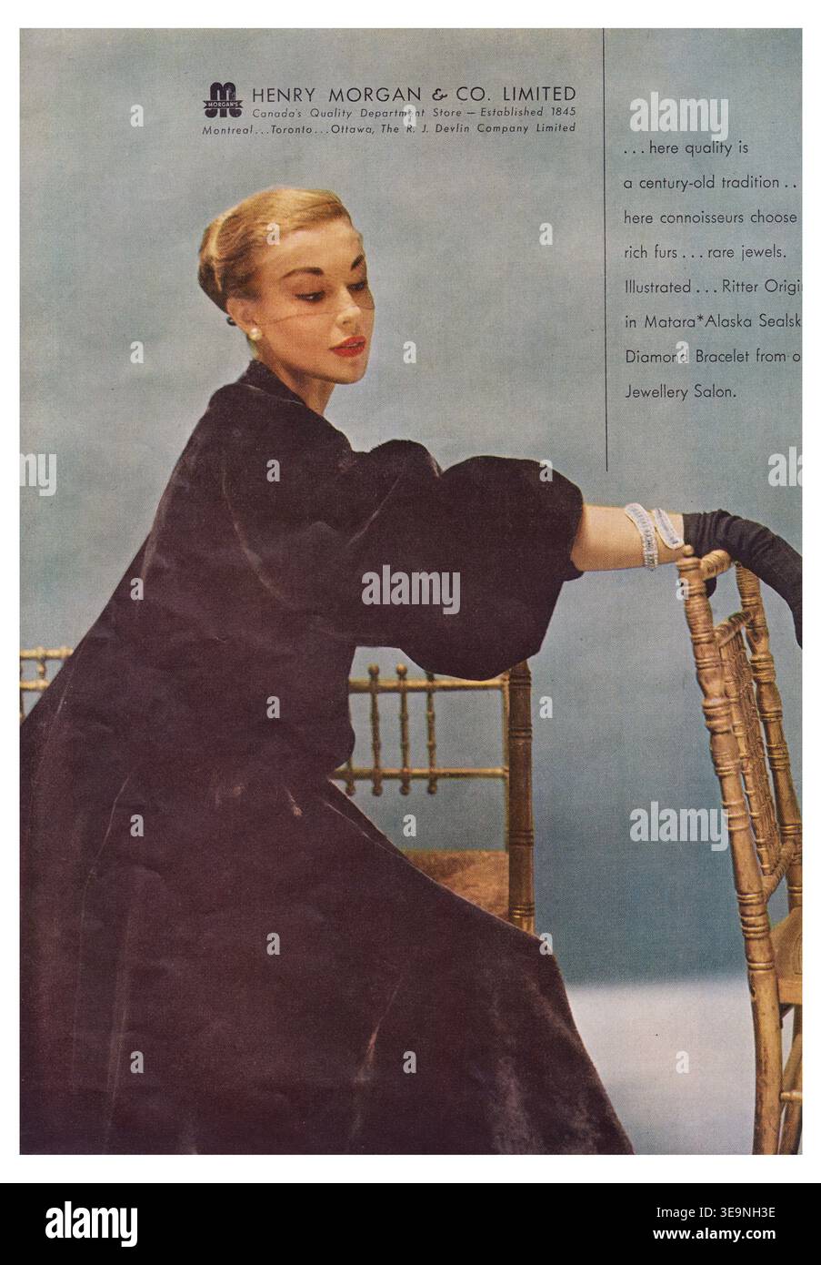 1951 publicité Henry Morgan and Co mettant en vedette Model Liz Pringle Banque D'Images