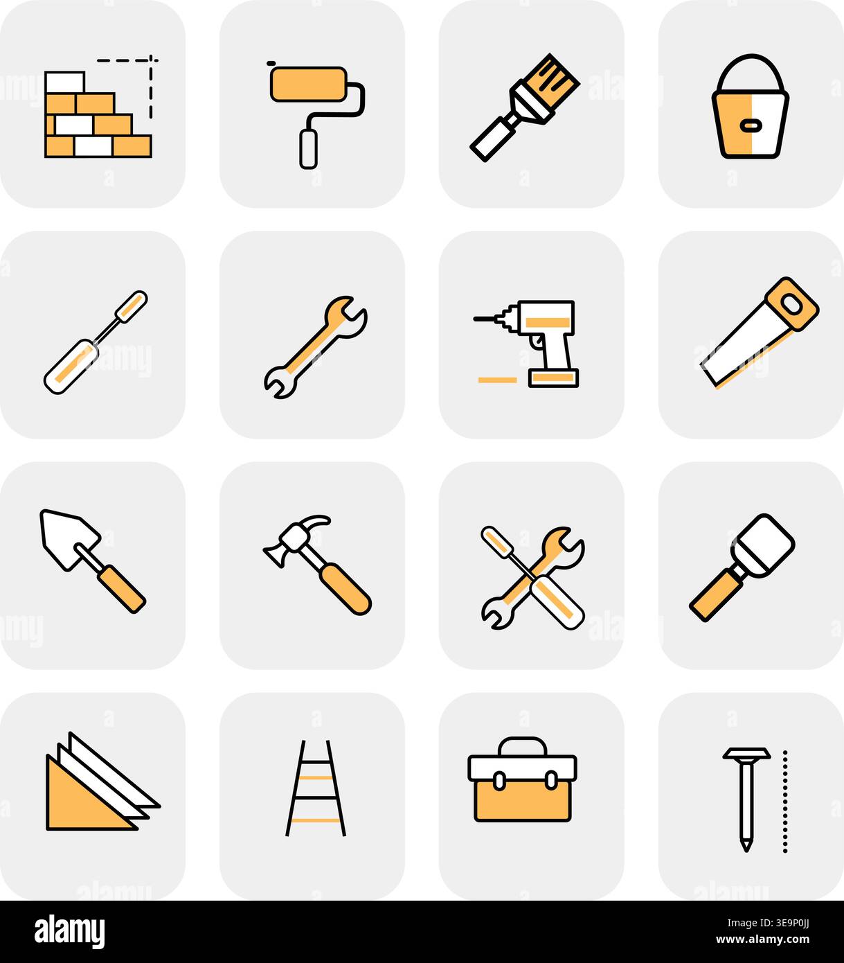 Jeu d'icônes de construction – outils de construction, architecture et collection de symboles d'ingénierie Illustration de Vecteur